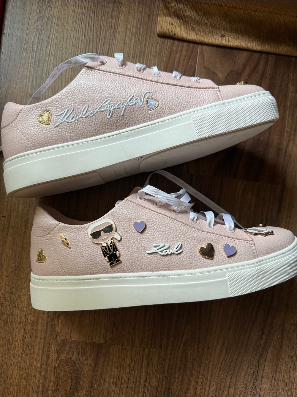 Karl Lagerfeld Pale Pink Heart & Charm Lace-Up Sneakers - Picture 4 of 11